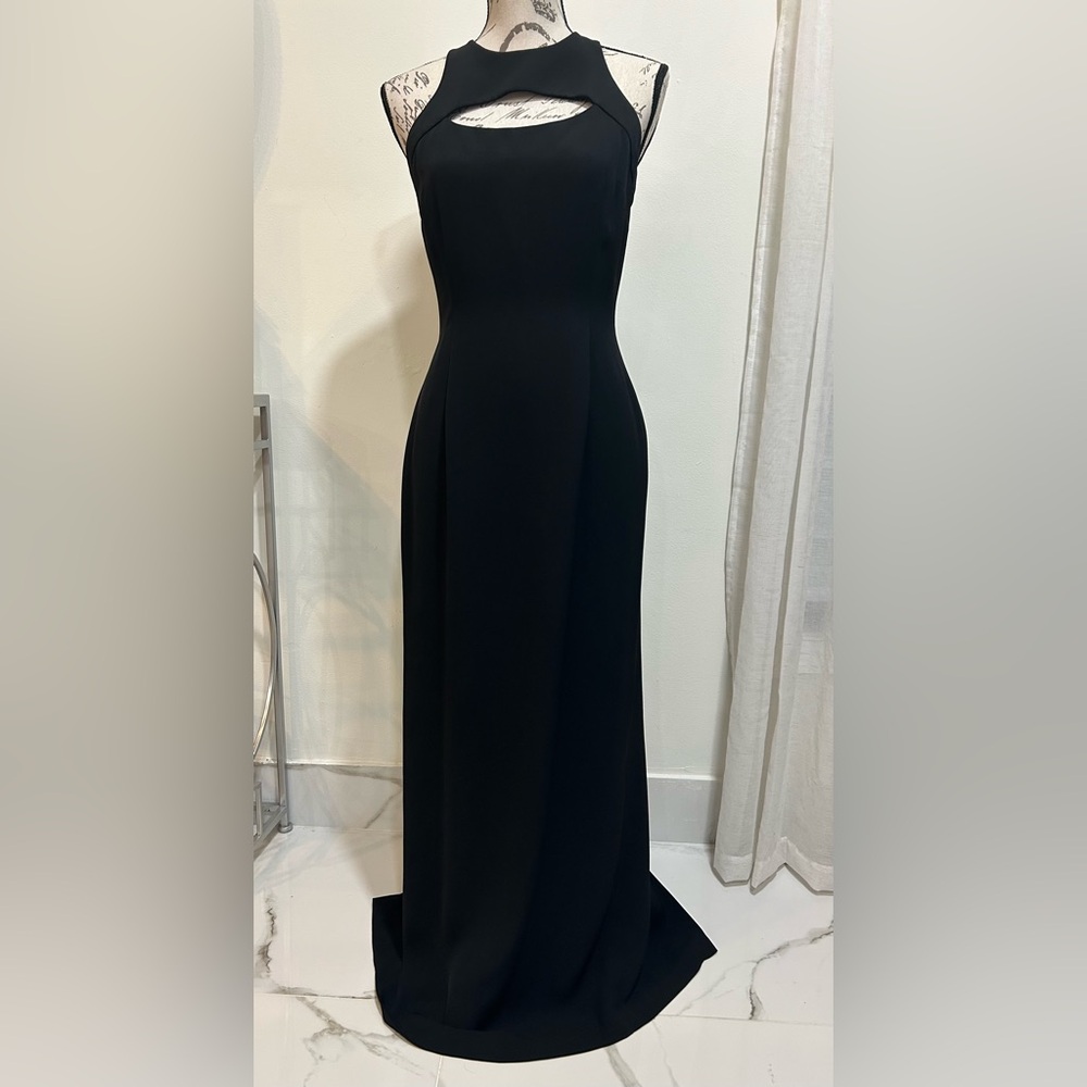 Adrianna Papell High Neck Sleeveless Black Evening Gown with Front Cutout Size8P